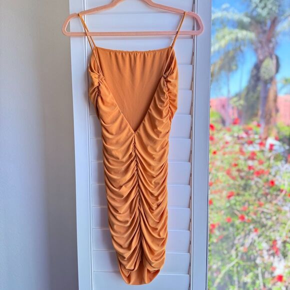 Ruched Mini Party Dress with Plunging Back in Yellow size S/M by Lux LA - Picture 1 of 11